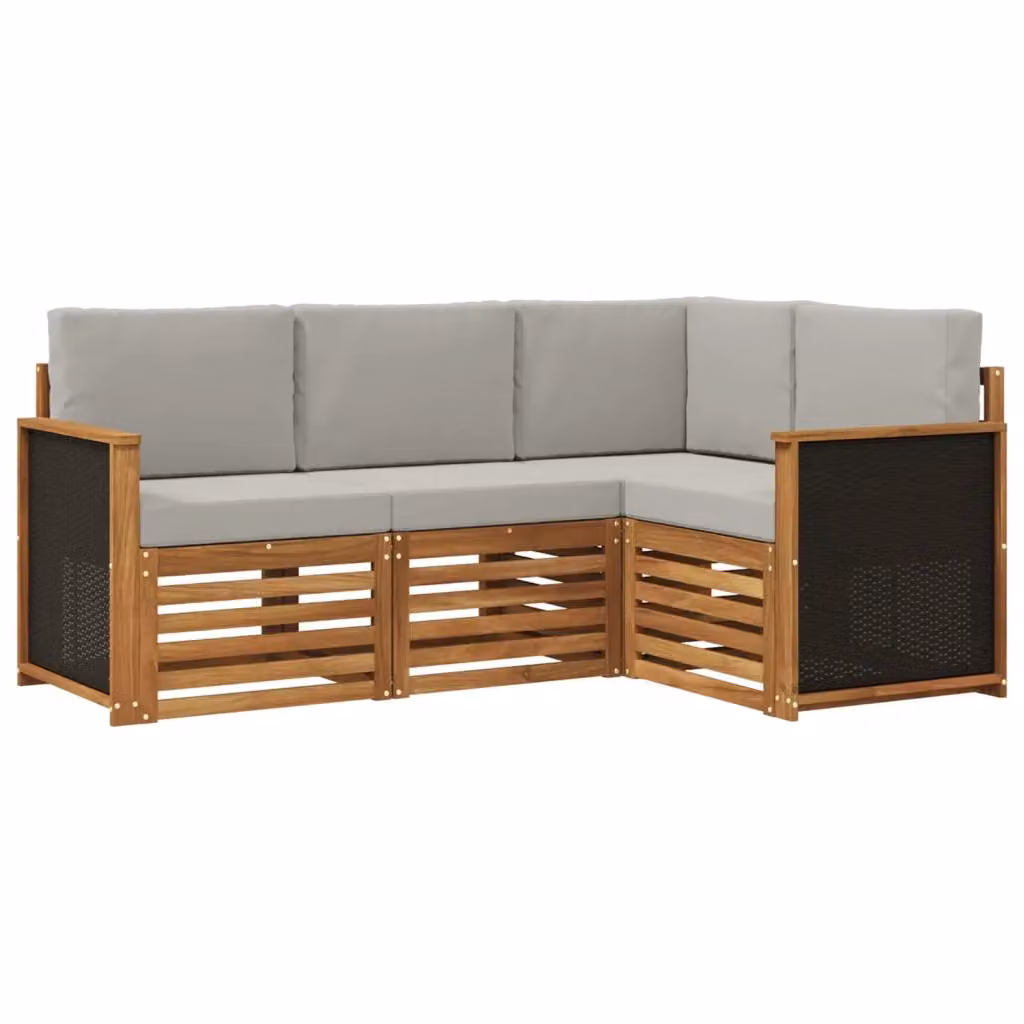 Set di divani da esterno a L vidaXL in legno di acacia con cuscini grigi e tessuto resistente ai raggi UV – 2