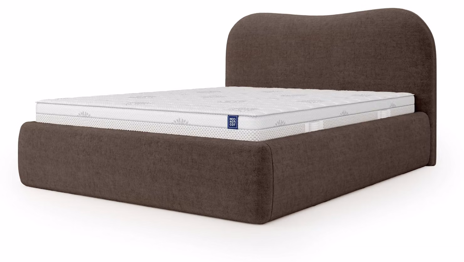 Letto imbottito con contenitore integrato, modello Leo, color noce scuro, dimensioni 160 x 200 cm