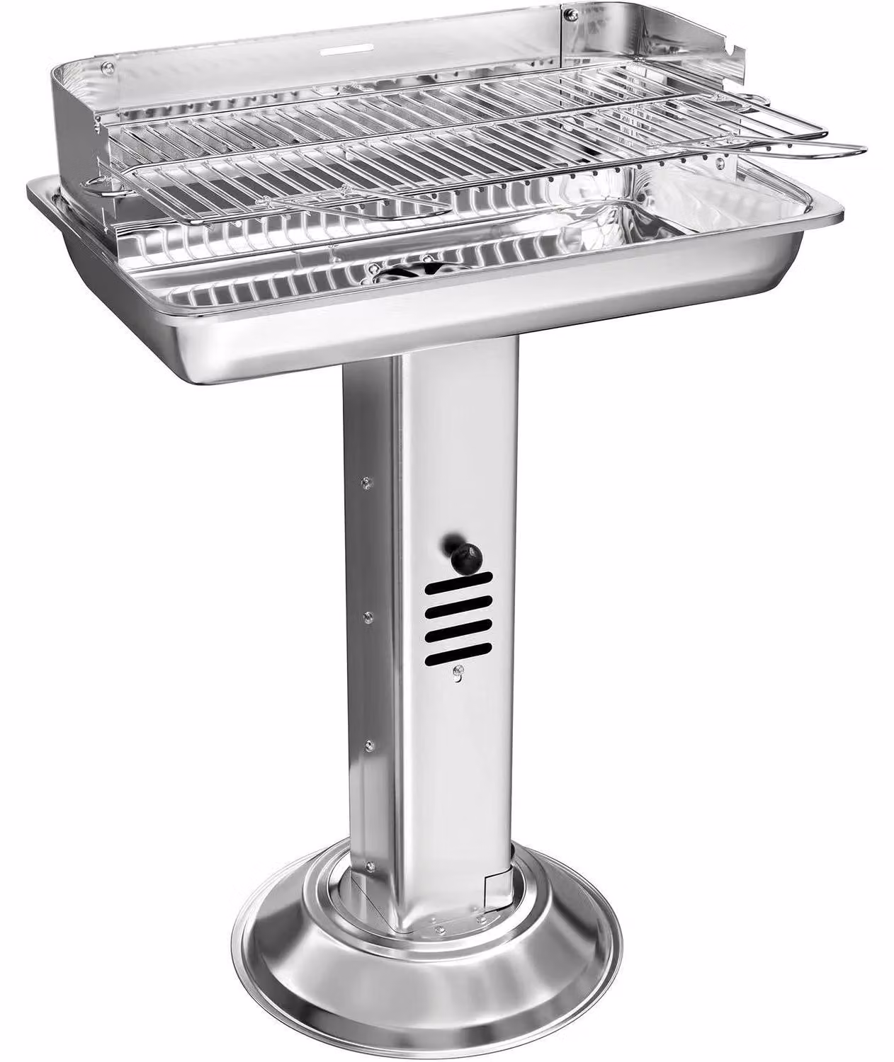 Barbecue a carbone, con altezza regolabile, design salvaspazio, colore argento
