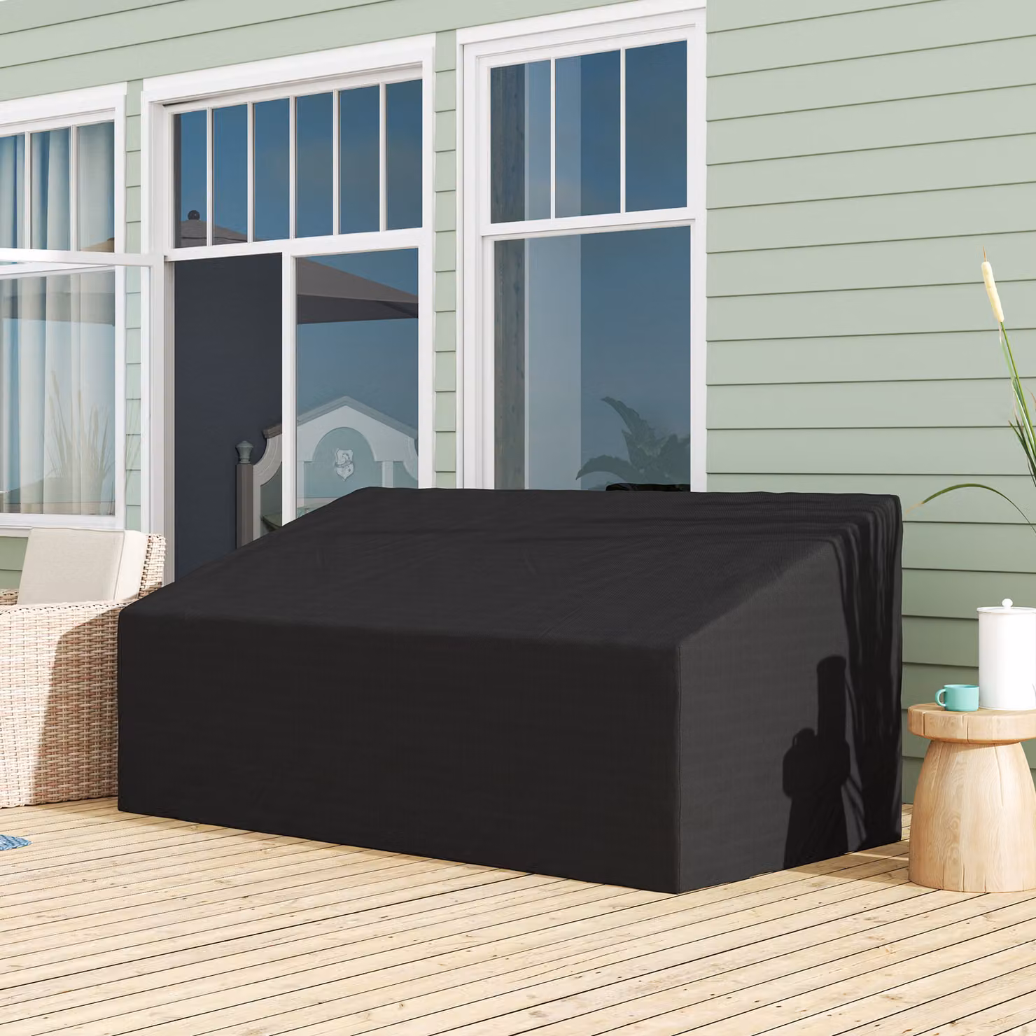 Copertura per panca da giardino Outsunny da 3-4 posti in tessuto Oxford 600D impermeabile, colore nero, L/P/H: 218 x 111 x 63/101 cm – 2