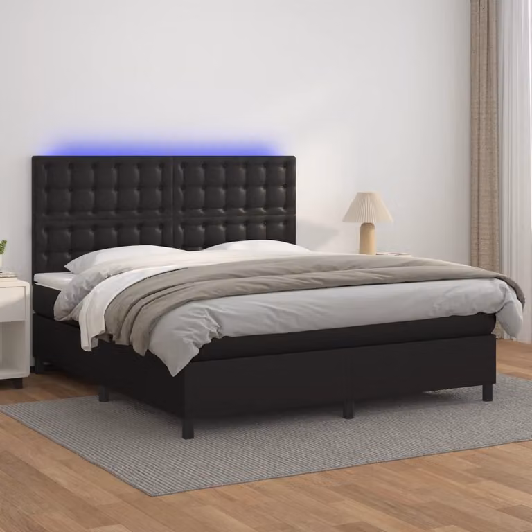 vidaXL Giroletto a Molle con Materasso e LED in Similpelle Nero L/P/H: 180 x 200 x 128 cm