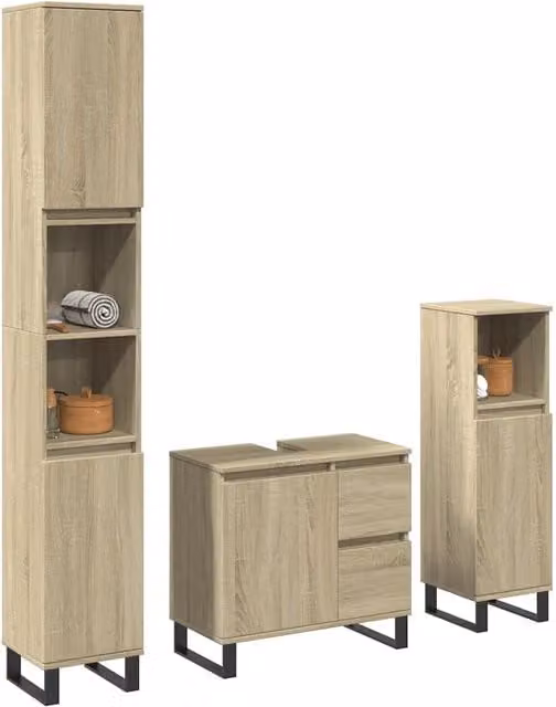 Set di mobili da bagno industrial vidaXL in legno e metallo, 3 pezzi, marrone e beige