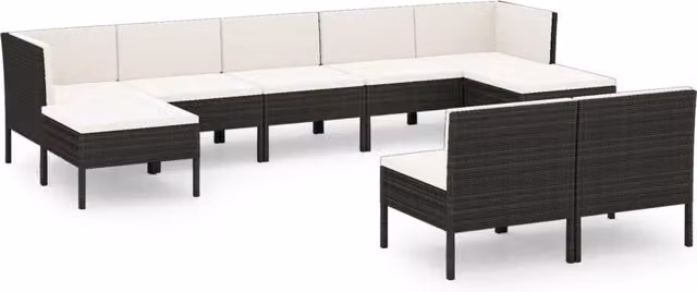 Set di mobili da giardino in polyrattan 9 pezzi con cuscini nero 02_0018146