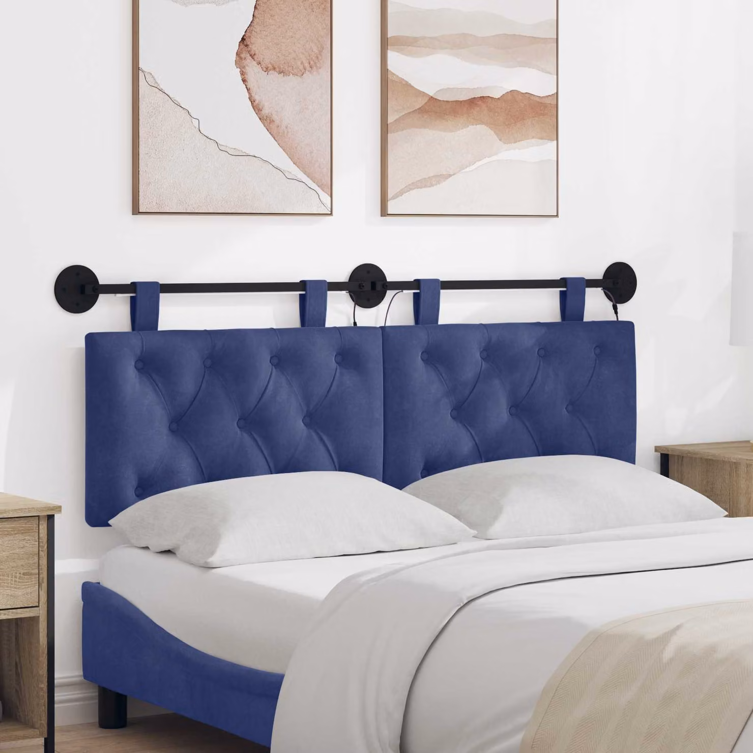 Testiera sospesa vidaXL in velluto blu con illuminazione integrata L: 150 cm, H: 71 cm, P: 55 cm