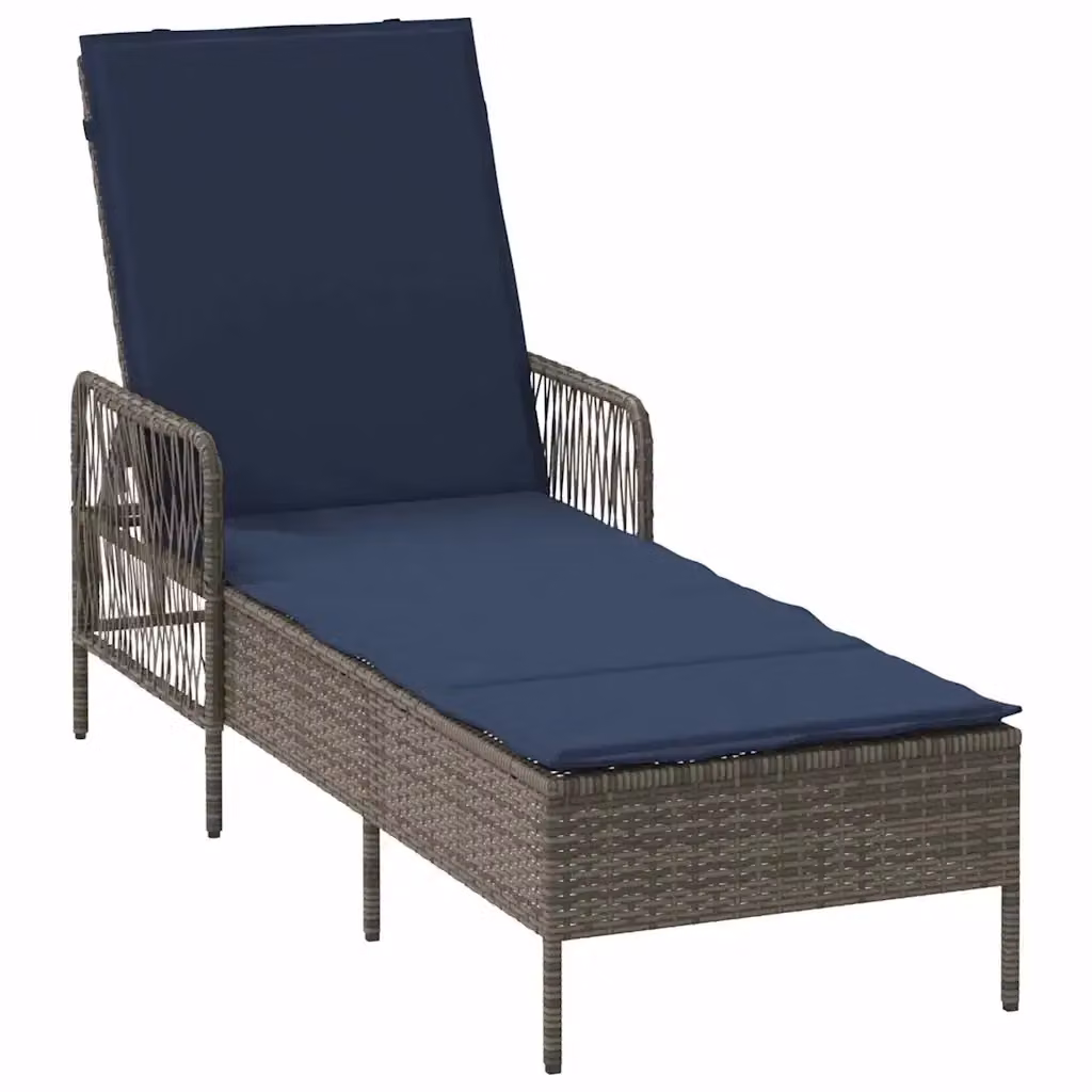 Lettino da sole vidaXL in rattan e metallo con poggiatesta regolabile, Grigio e Blu Navy, L: 200 cm x P: 76 cm x H: 36 cm – 2