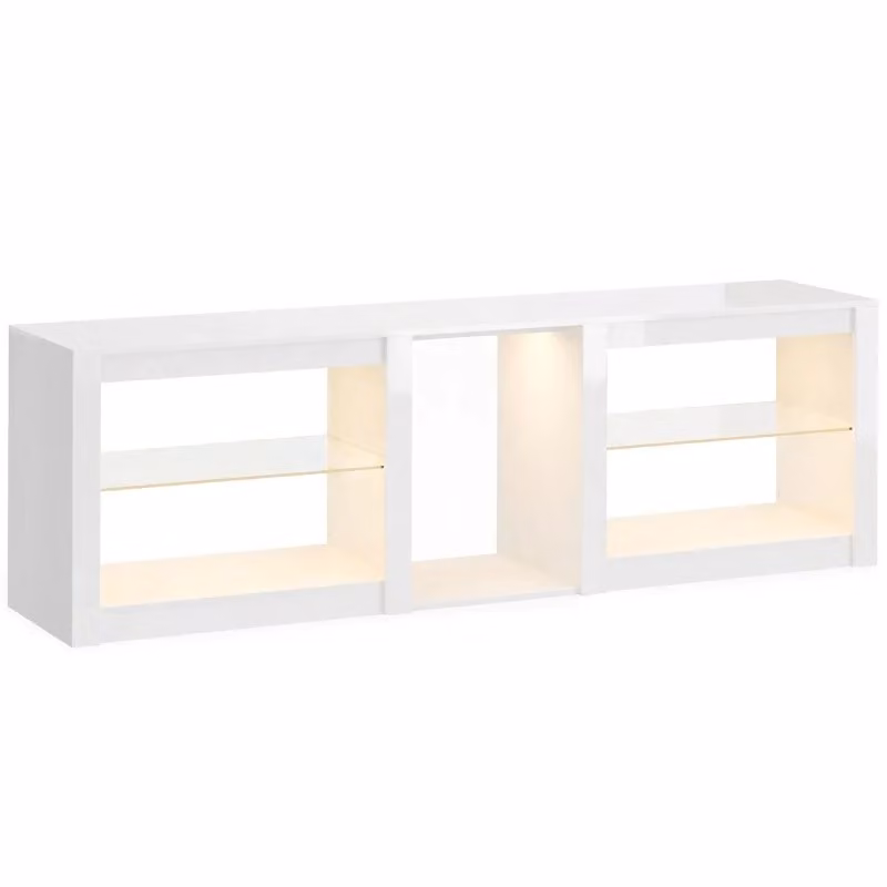 Mobile TV Minimal Bianco con Luci LED RGB e Ripiani in Vetro Regolabili per TV fino a 75 pollici – 2