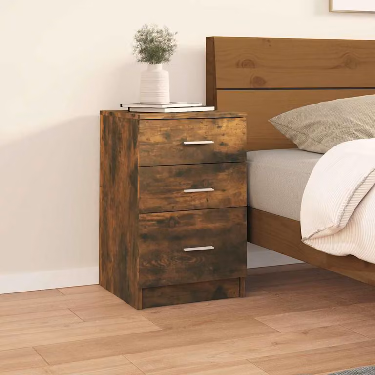 Comodino vidaXL in legno multistrato e MDF, Rovere Fumo, L 40 cm x P 40 cm x H 63 cm