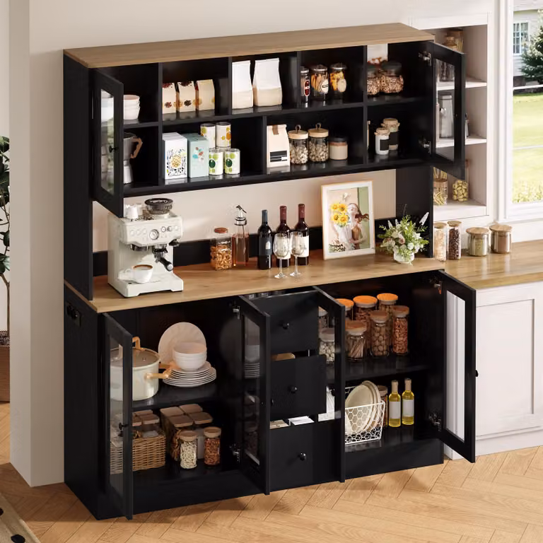 STILVORA: Armadio contenitore con 6 ante in acrilico e 3 cassetti, mobile da cucina con illuminazione a LED e prese di corrente, vetrina per soggiorno e sala da pranzo