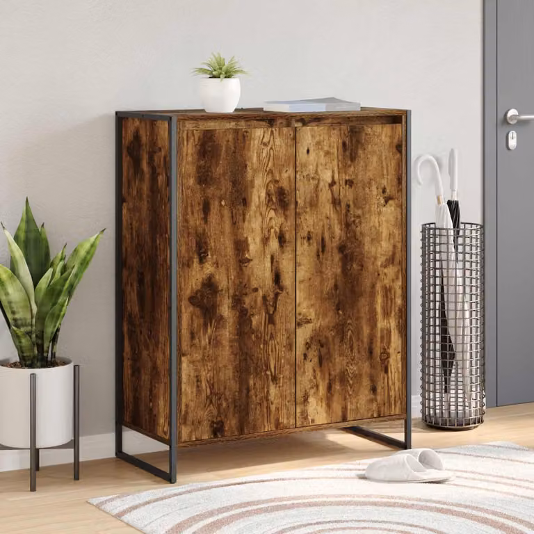 Mobile porta scarpe vidaXL in stile industriale con scomparti basculanti, colore marrone, L: 79 cm, P: 36 cm, H: 100 cm