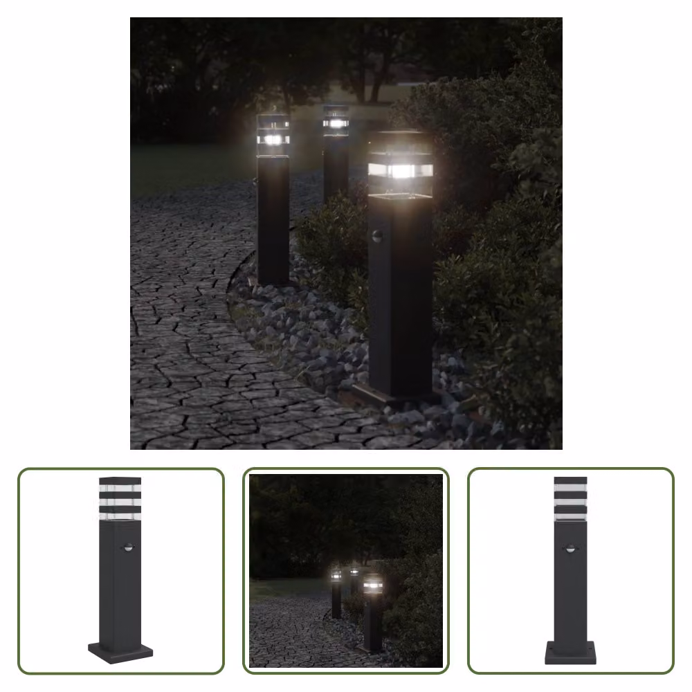The Living Store: lampada da percorso con sensore di movimento, nera, 50 cm, alluminio