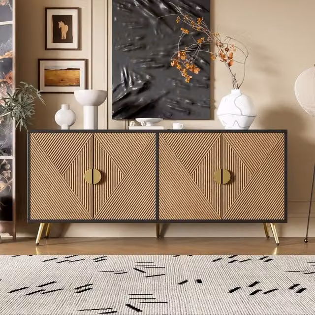Credenza 160 cm ¨C MINIMAL ¨C 4 Ante, Maniglie Dorate, Gambe Lucide