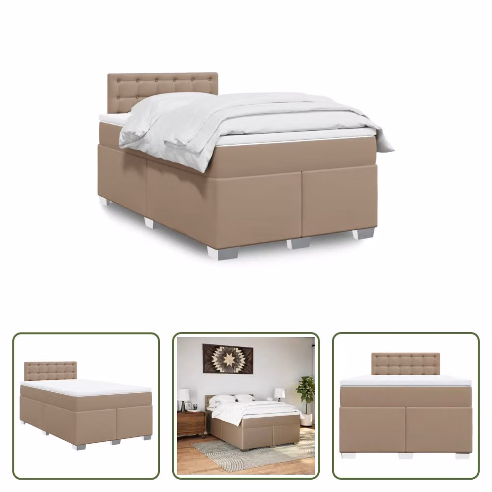 The Living Store Letto a molle insacchettate Materasso Cappuccino-Marrone 140x190cm Similcuoio