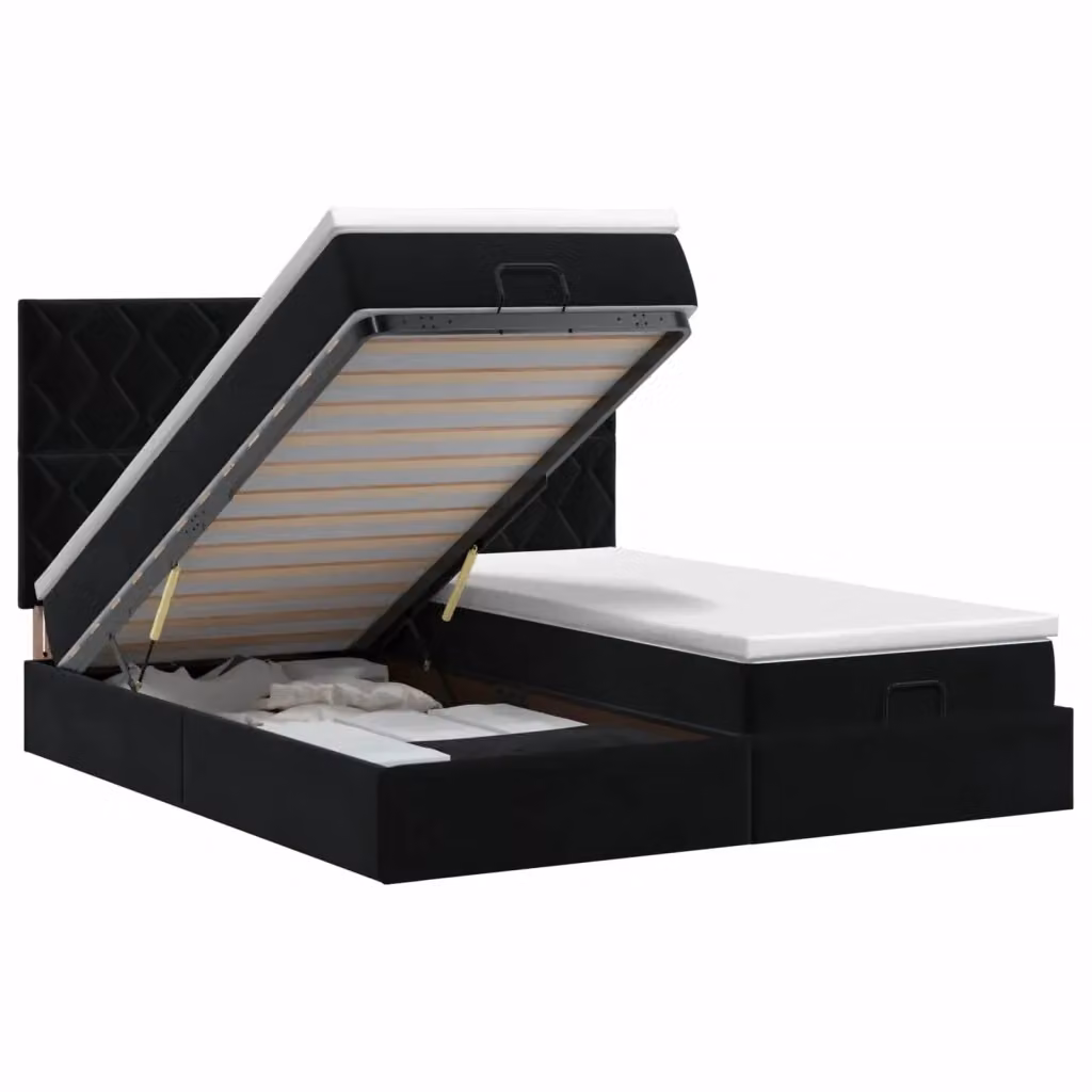 Letto ottomano con contenitore e materasso vidaXL in velluto nero, L/P/H: 200 x 200 x 88 cm – 2