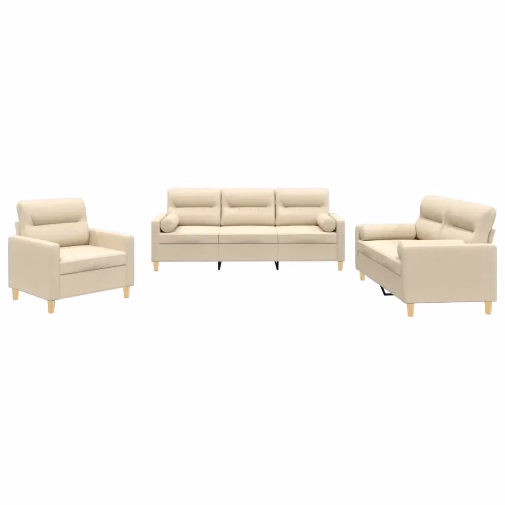 vidaXL Set di Divani 3 Pezzi Moderno in Tessuto Beige con Cuscini – 2