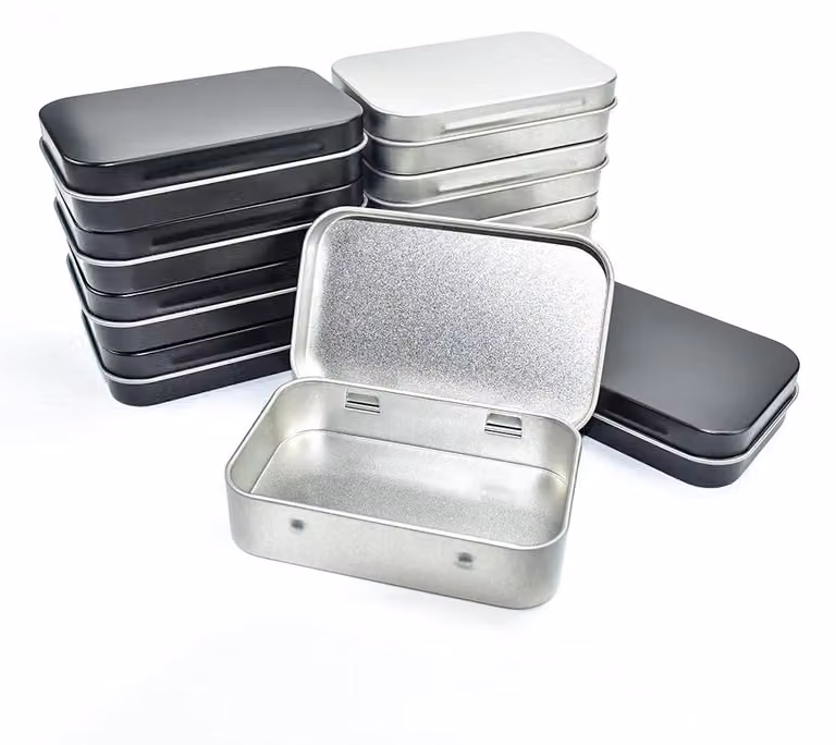 Set di 10 contenitori metallici, dimensioni 95x60x21 mm, colore nero/argento