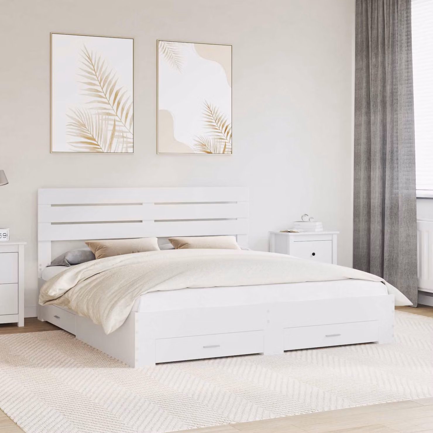 Struttura del letto moderna vidaXL in legno ingegnerizzato bianco lucido con cassetti L/P/H: 180 x 200 x 100 cm