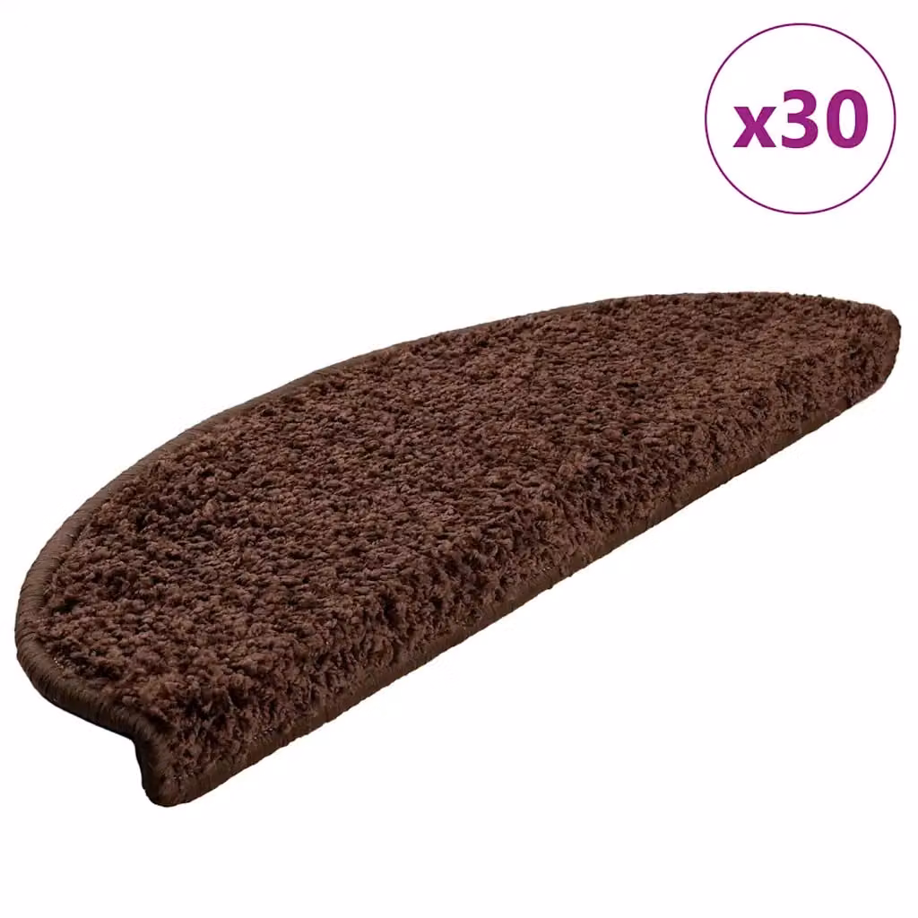 vidaXL Set di 30 Tappetini per Scale Semicircolari Grandi, Marrone, L 65 x P 40 x H 4 cm