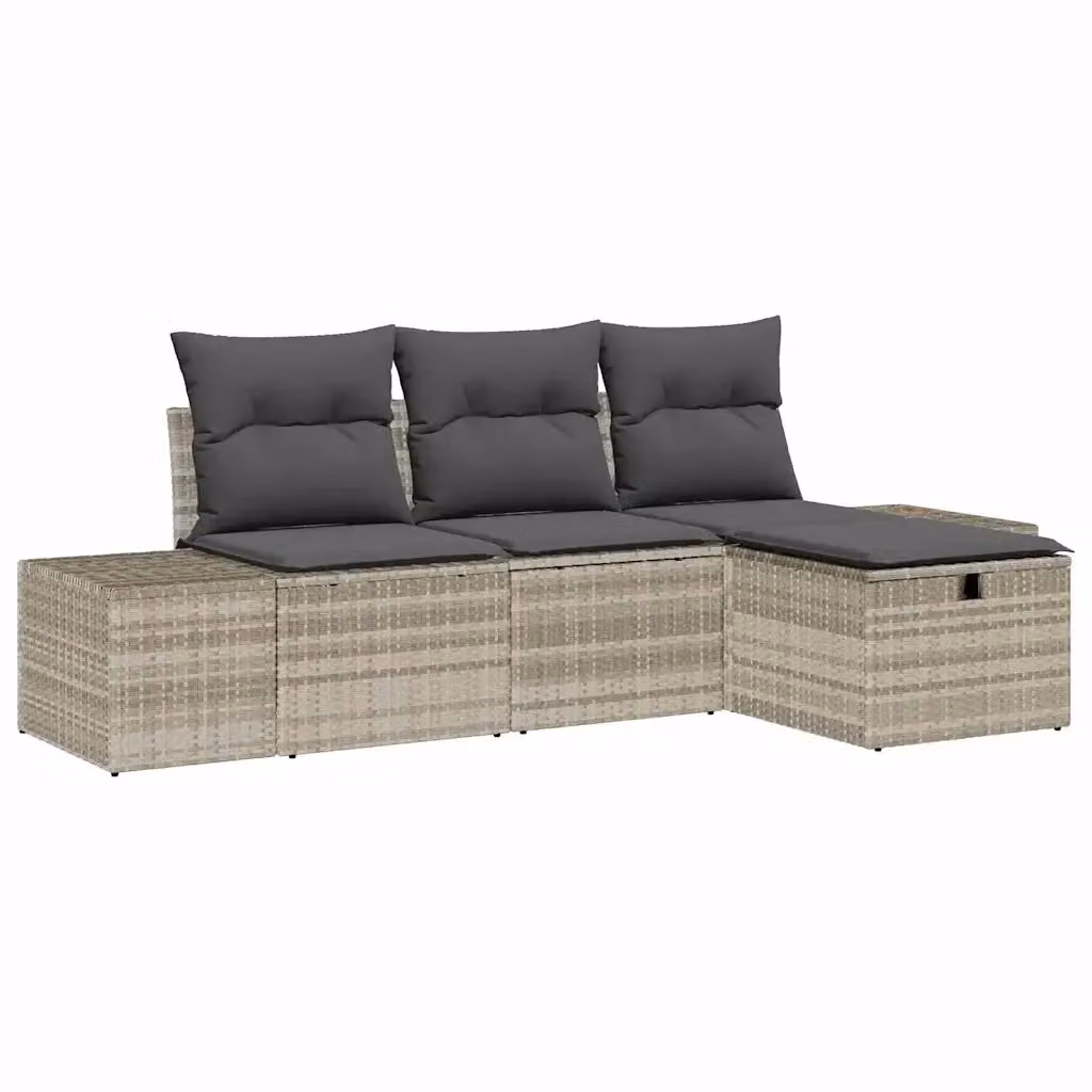 Set di divani da giardino vidaXL a forma di L in rattan grigio con cuscini e pouf – 2