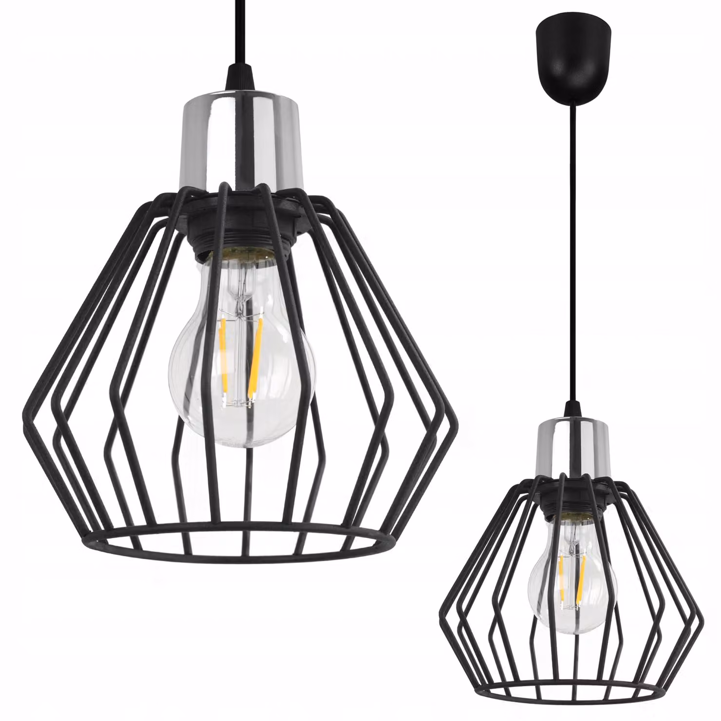 Lampada a sospensione, lampadario da soffitto, paralume in filo metallico, LED