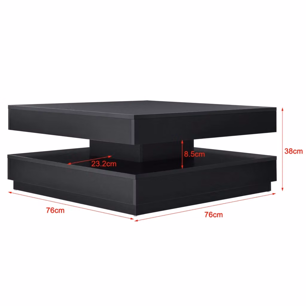 Tavolino da caffè Florenz en.casa con piano girevole nero L/P/H: 76 x 76 x 38 cm – 2