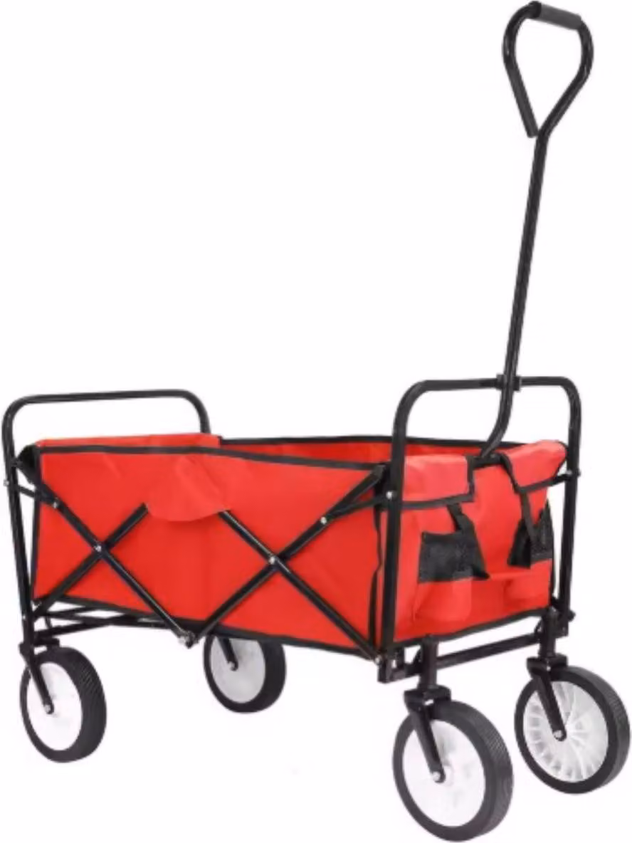Carrello a mano - Rosso - Carrello da giardino e da spiaggia pieghevole - Con maniglione di spinta - Per tutti i terreni - Capacità di carico 115kg