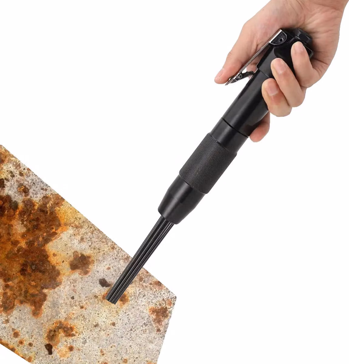 Utensile pneumatico per la sbavatura della ruggine, funzionamento ad alta velocità 4000 BPM, design ergonomico della mano, 12 aghi in acciaio a lunga durata