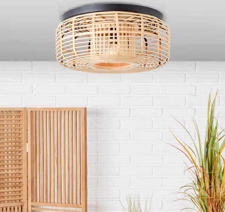 BRILLANTE plafoniera CROSSTOWN con paralume in bambù e metallo nero diametro 45 cm E27