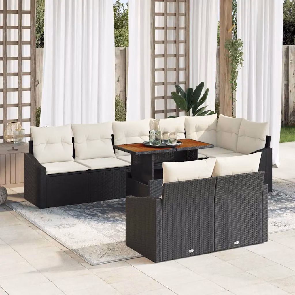 Set Divano da Giardino vidaXL 9 Pezzi in Poly Rattan Nero con Cuscini e Contenitore per Archiviazione – 1