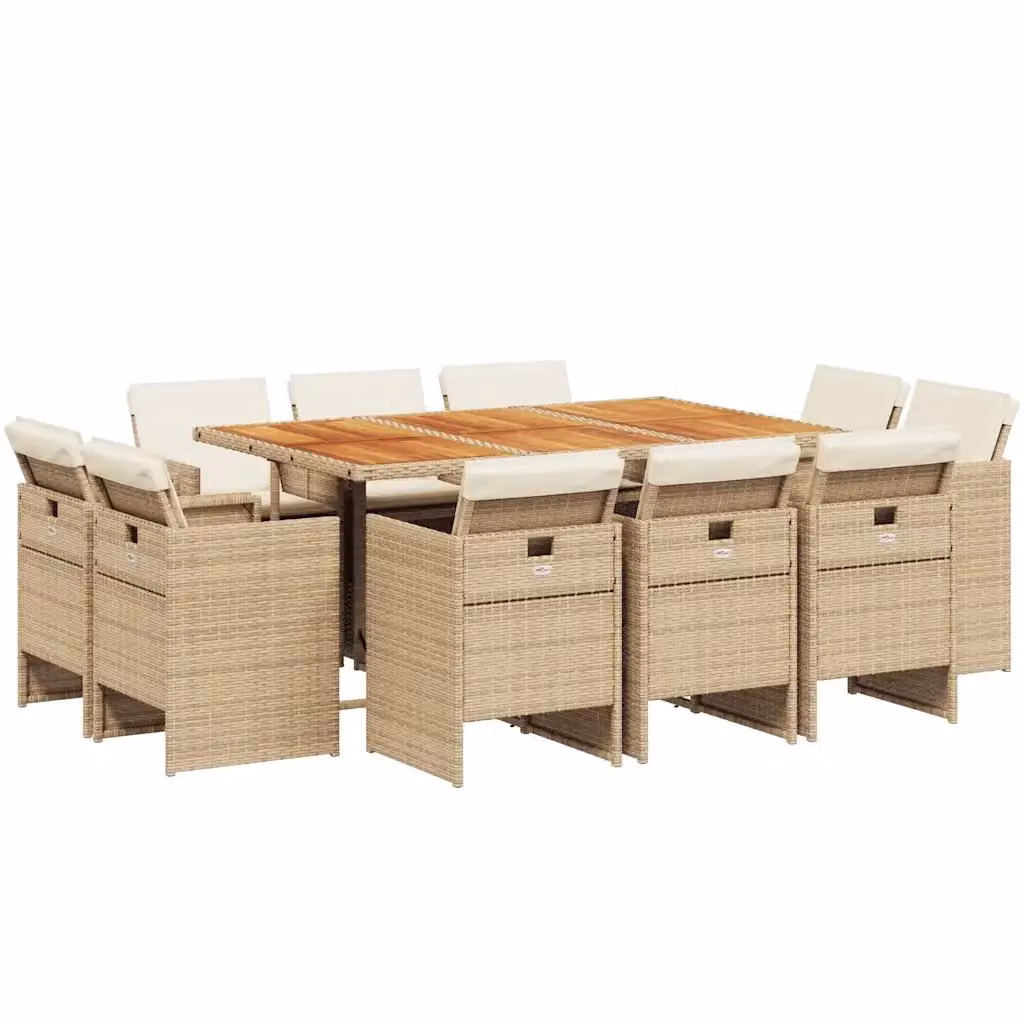 Set da pranzo da giardino vidaXL in polyrattan e legno di acacia con 11 cuscini beige, marroni e bianchi – 2