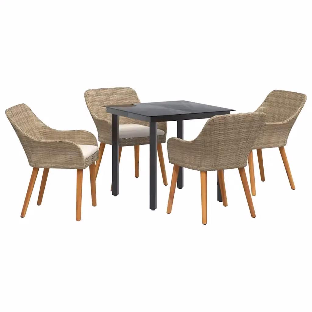 Set da pranzo moderno vidaXL per giardino e terrazzo in polyrattan beige con tavolo in vetro e 5 pezzi – 2