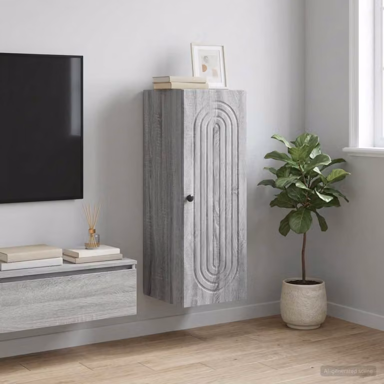 Mobiletto a muro vidaXL in stile moderno color grigio con ante a battente e ripiani interni, L: 33 cm, P: 34,5 cm, H: 90 cm