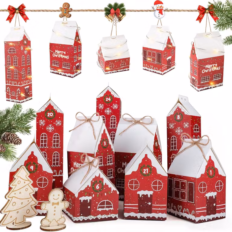 Calendario dell'Avvento da riempire, 24 scatoline regalo, colore rosso, disponibili in 2 dimensioni
