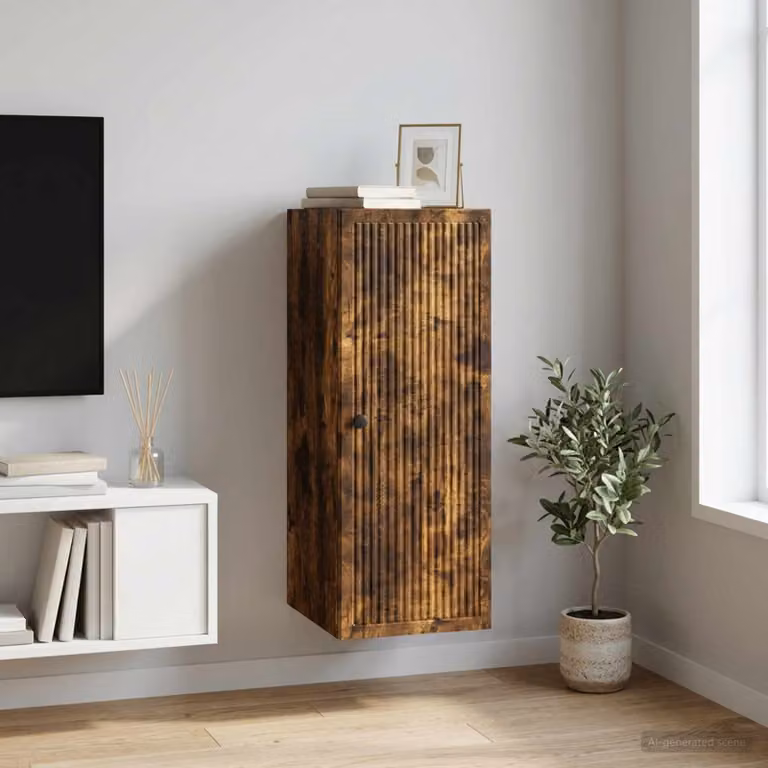 vidaXL Mobiletto a muro in Rovere Fumo con ante a battente, L: 33 cm, P: 34,5 cm, H: 90 cm