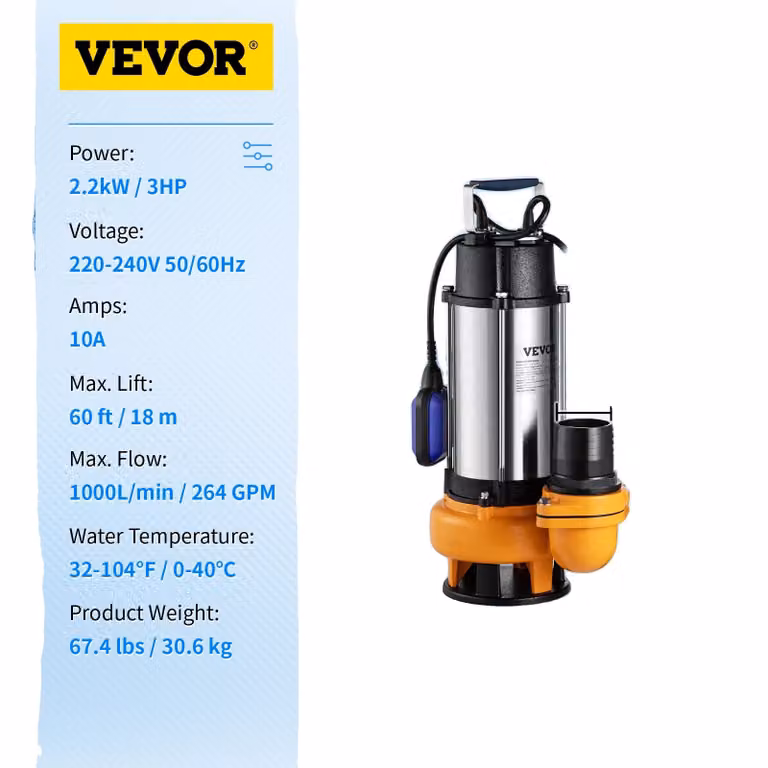 Pompa per acque reflue, pompa sommersa, 550W - 2200W, 2200W 3PS