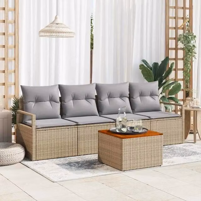 Set Divano da Giardino 5 pz Beige polyrattan 3347637