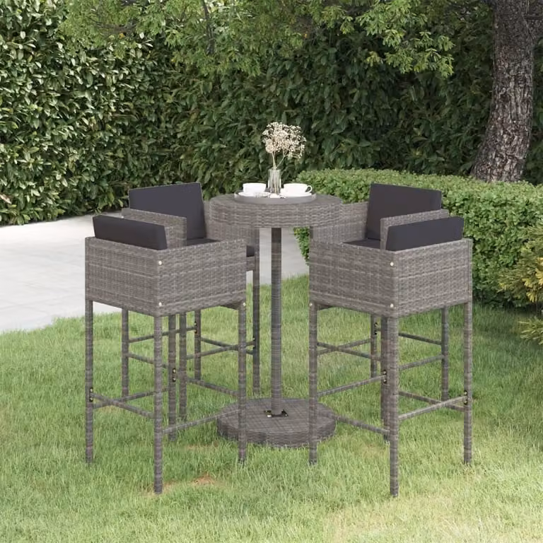 The Living Store Set bar da giardino 5 pezzi con cuscini in poly rattan grigio