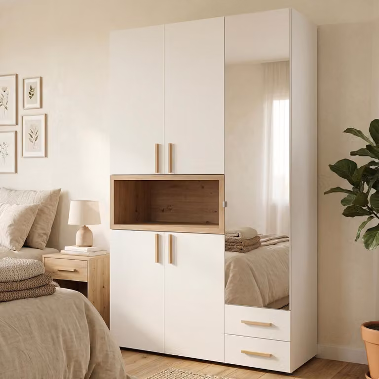 Dmora Guardaroba 3 Ante Pianezze 135x56 cm Bianco, Appendiabiti 2 Cassetti
