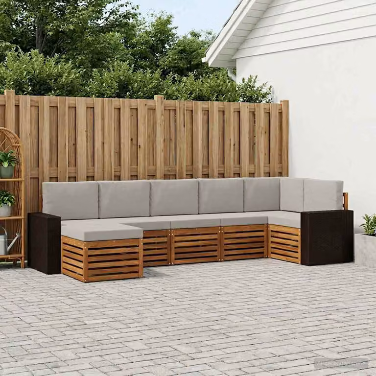 Set di divani da esterno vidaXL 7 pz in legno di acacia con cuscini beige e grigio chiaro