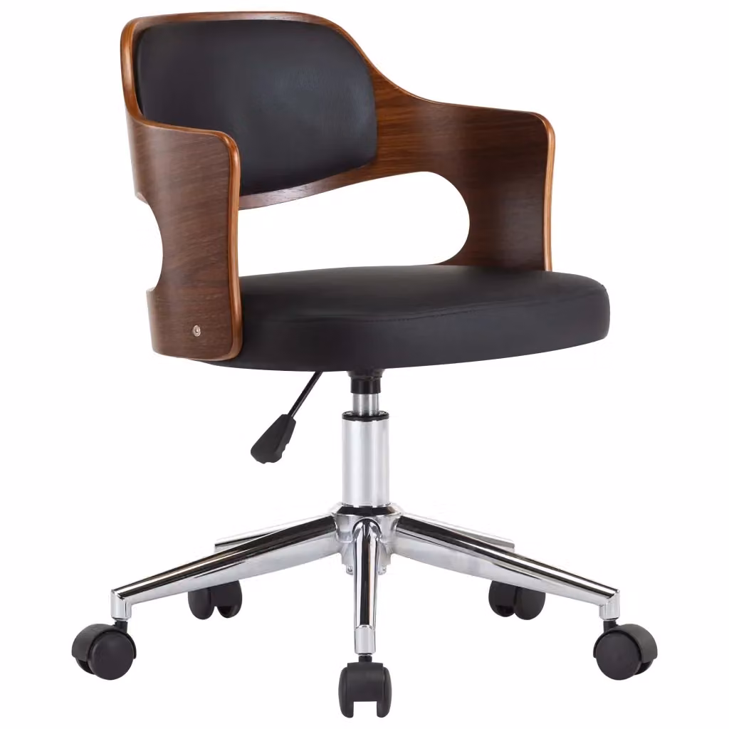 Sedia da Pranzo Girevole Moderna vidaXL in Similpelle Nera con Altezza Regolabile e Ruote – 2