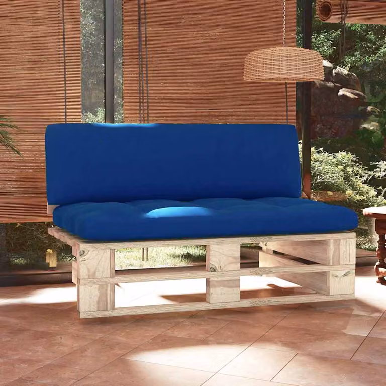vidaXL Divano Centrale da Giardino in Legno di Pino Impregnato con Cuscini Blu e Grigio L/P/H: 110 x 65 x 55 cm