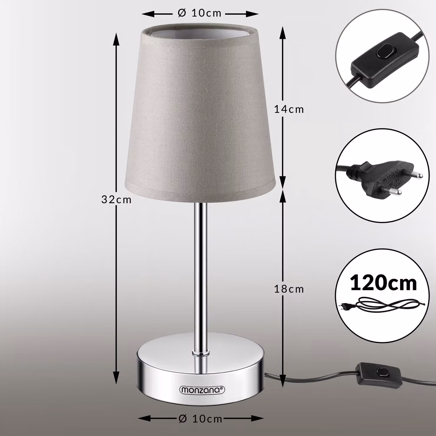 Set di 2 lampade da tavolo Monzana in metallo e tessuto beige, H 32 cm x L 13 cm x P 13 cm – 2