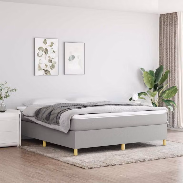 vidaXL Letto Ibrido con Giroletto a Molle e Materasso in Tessuto Grigio e Bianco L/P/H: 160 x 200 x 35 cm