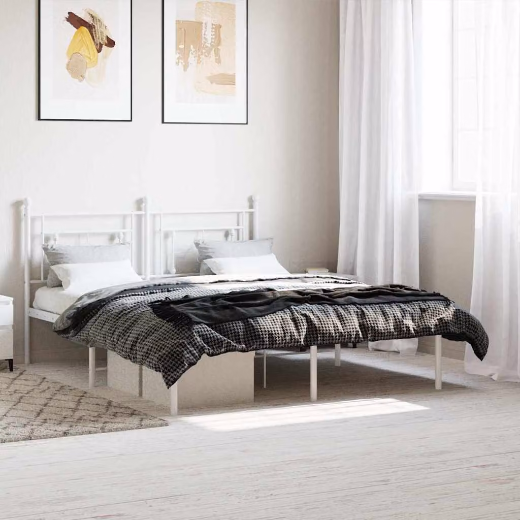 vidaXL Giroletto con Testiera in Metallo Bianco L/P/H: 160 x 200 x 166 cm