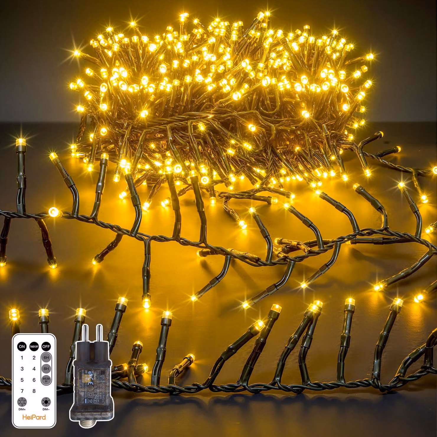 Catena luminosa con 400 LED, lunghezza 6 metri, luce bianco caldo, grado di protezione IP44, 8 modalità, timer