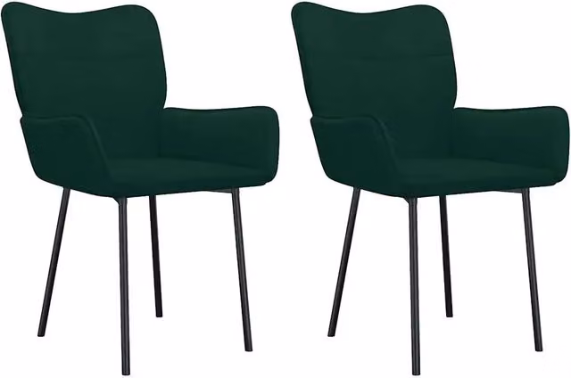 Set di 2 sedie da pranzo e cucina in velluto verde con braccioli e struttura in metallo, Design In, L: 58.5 cm, P: 55 cm, H: 81.5 cm