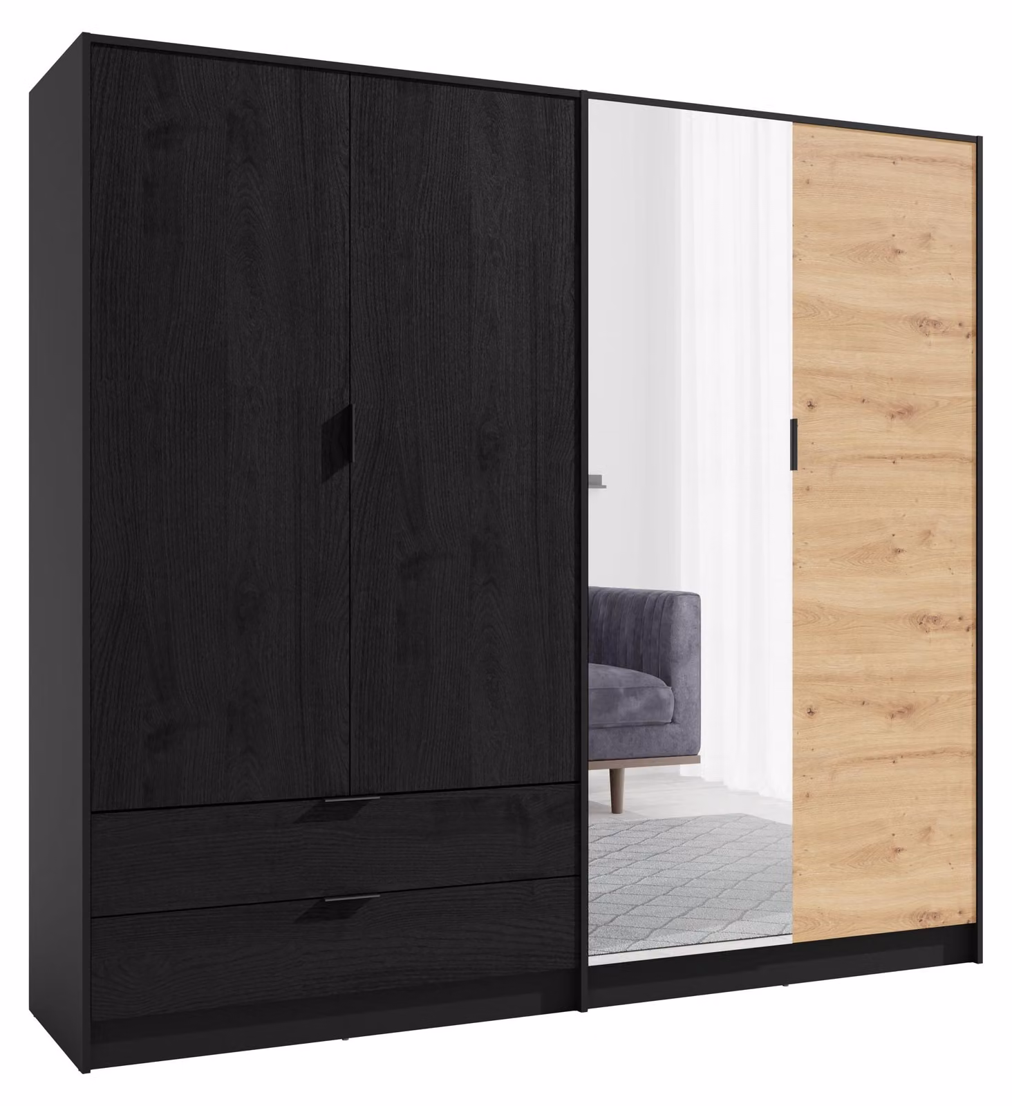 raumhirsch, armadio, colore: grafite nero, finitura: rovere "Artisan", dimensioni: 221 x 203 x 54 cm