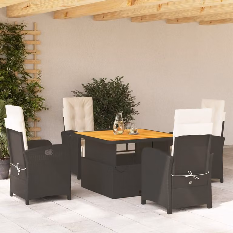 Maison Exclusive - Set da Pranzo da Giardino 5 pz Nero con Cuscini in Polyrattan