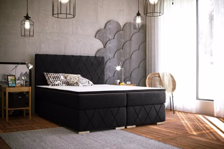Komplett Set Matratze & Topper Boxspring Bett Schwarz Polster 180x200cm Betten