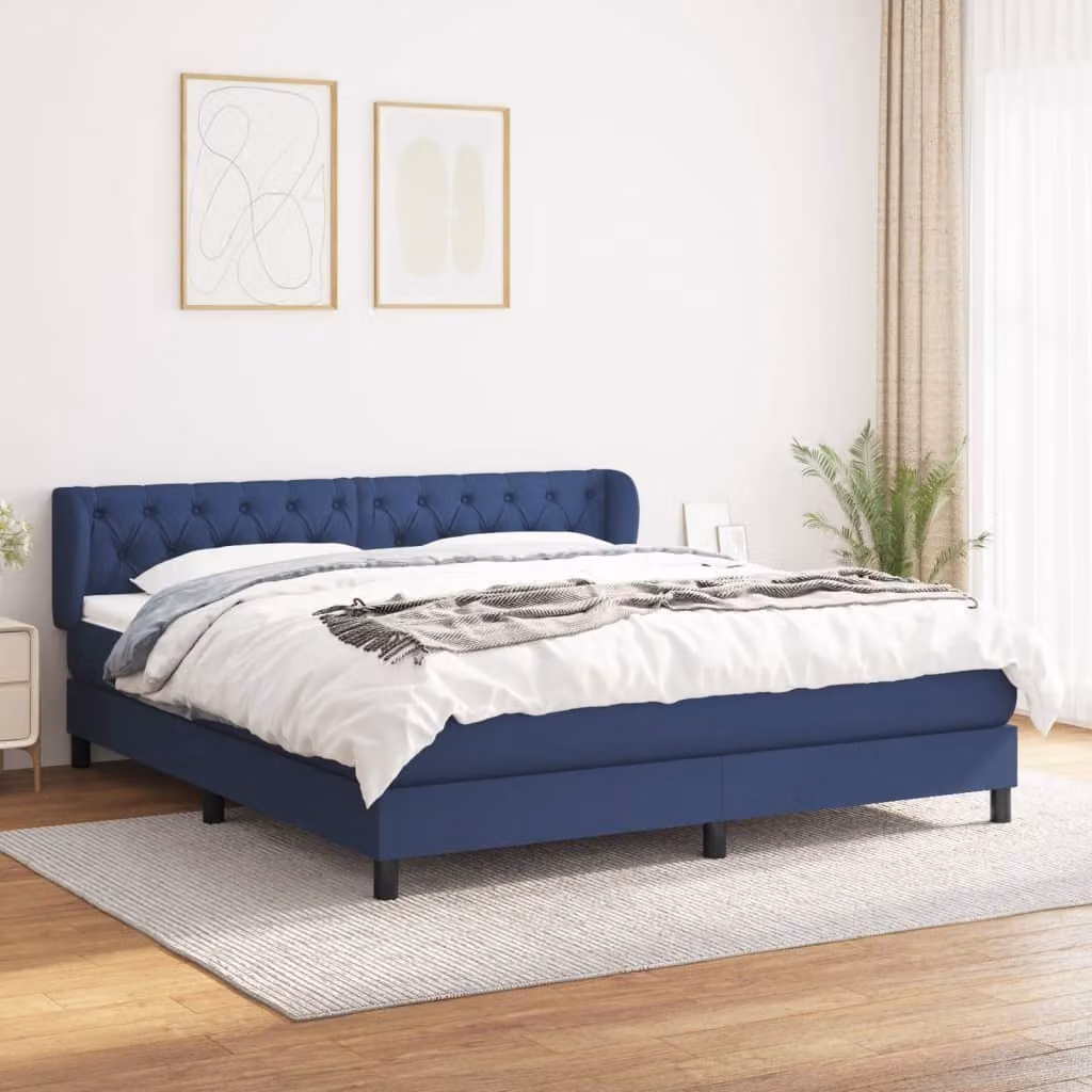 The Living Store Letto a molle con materasso Blu 160x200 cm in tessuto