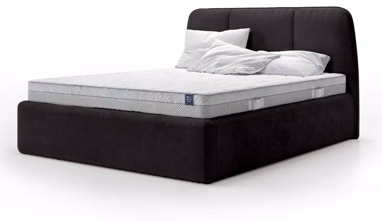 Letto imbottito con contenitore Elle, colore nero onice, dimensioni 160 x 200 cm